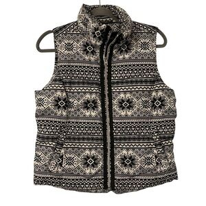 Black & White Snowflake Winter Design Jacket Coat Vest Lands End Women’s Small!